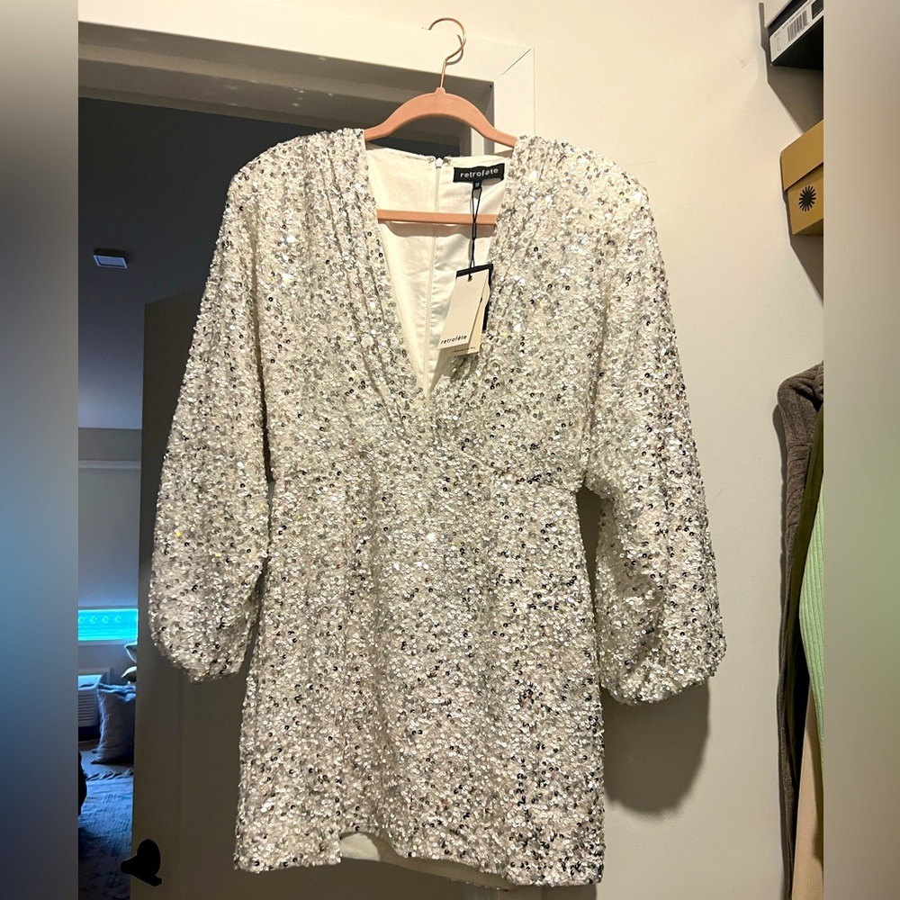 Retrofete white sequin dress size M